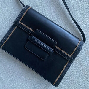 Vintage J Crew Bag Leather Satchel Brown Black Shoulder Bag Academia